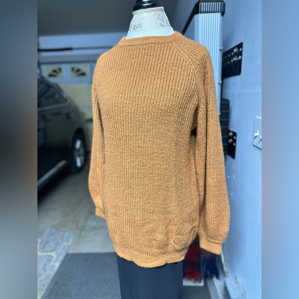 Forever 21 Tan Crew Neck Sweater with Ribbed Cuffs